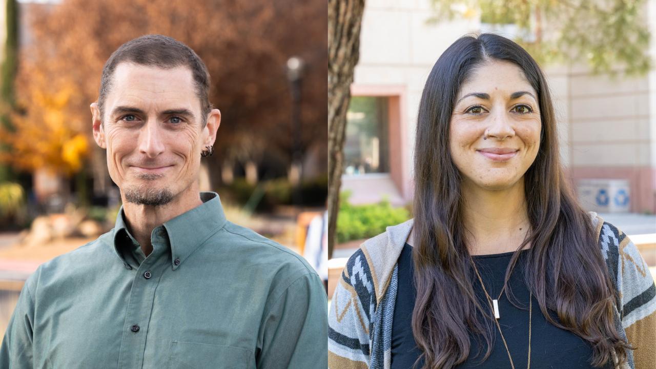 Jeffrey Ross-Ibarra, evolution and ecology, and Marina Ellefson, molecular and cellular biology, are this year's recipients of the CBS Faculty Research and Teaching Awards, respectively. (Photos: TJ Ushing, Sasha Bakhter/UC Davis)